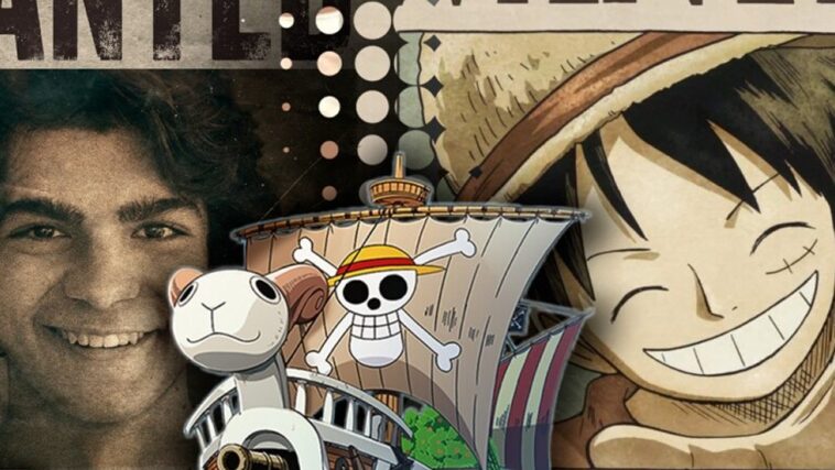 Cette illustration transpose le casting de One Piece en anime avec Going Merry.