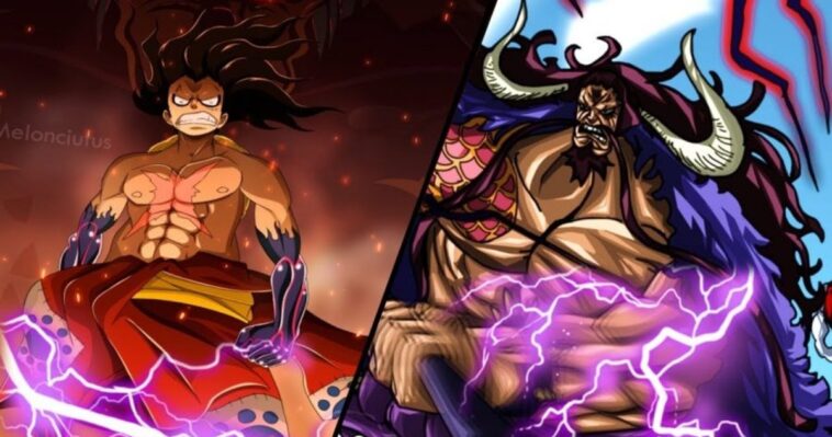 Ce fan art de One Piece montre le combat épique entre Kaido et Luffy.