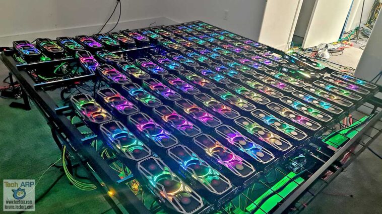 Granja de minería con 78x GPUs Nvidia GeForce RTX 3080