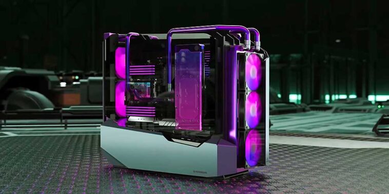 la boîte avec le GPU à l'avant et le concept ouvert