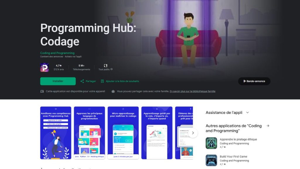 Programmation Hub-sur-playstore