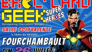 La Broc' Land Geek pose ses 600 m² de stands à Fourchambault le 26 juillet 2026 avec brocante geek, concours cosplay, bourse TCG et jeu concours.