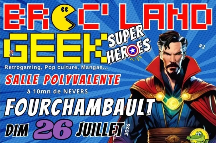 La Broc' Land Geek pose ses 600 m² de stands à Fourchambault le 26 juillet 2026 avec brocante geek, concours cosplay, bourse TCG et jeu concours.