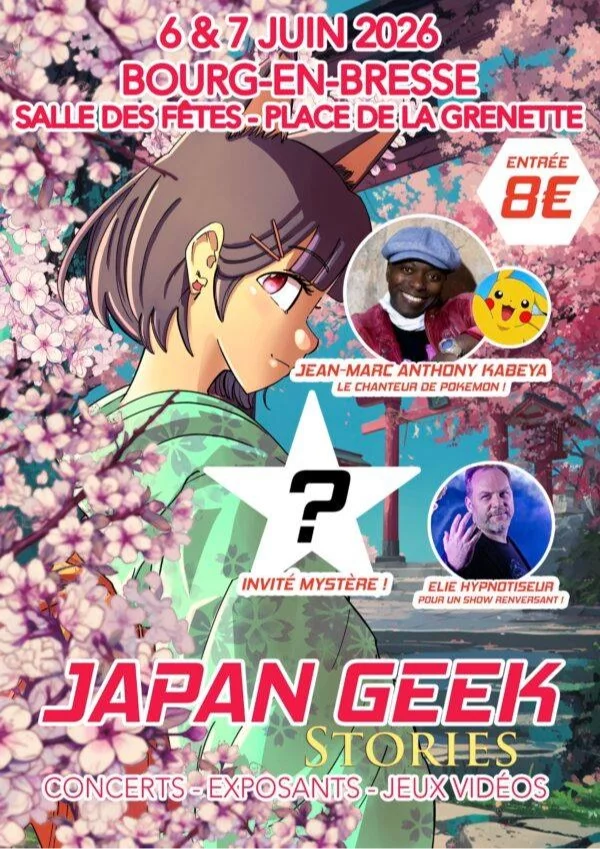 Japan Geek Stories pose ses valises les 6 et 7 juin 2026 à la Salle des Fêtes de Bourg-en-Bresse pour un week-end manga, cosplay et jeux vidéo.